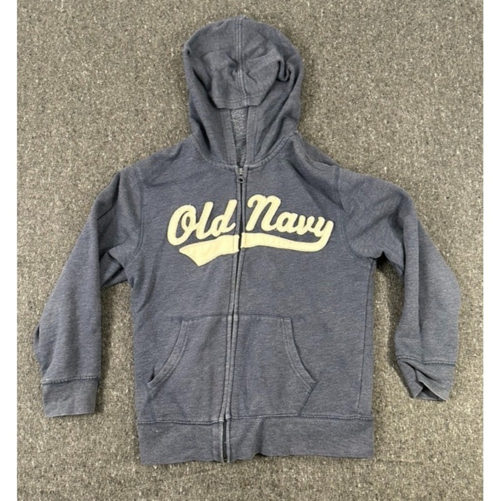 Old Navy Sweater Youth Medium Navy Blue Full Zip Hoodie Long Sleeve Spell Out